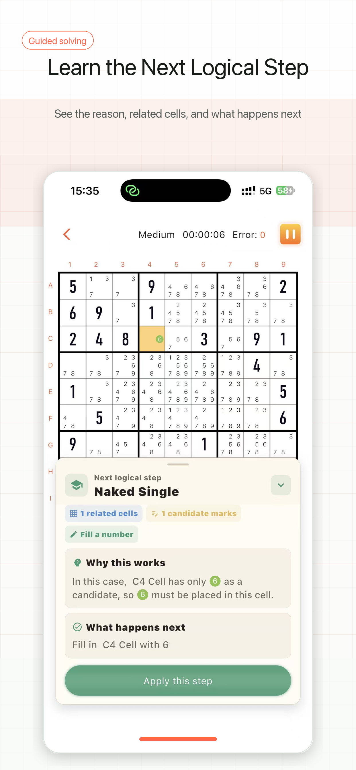 Next logical step explanation in Sudoku Tutor