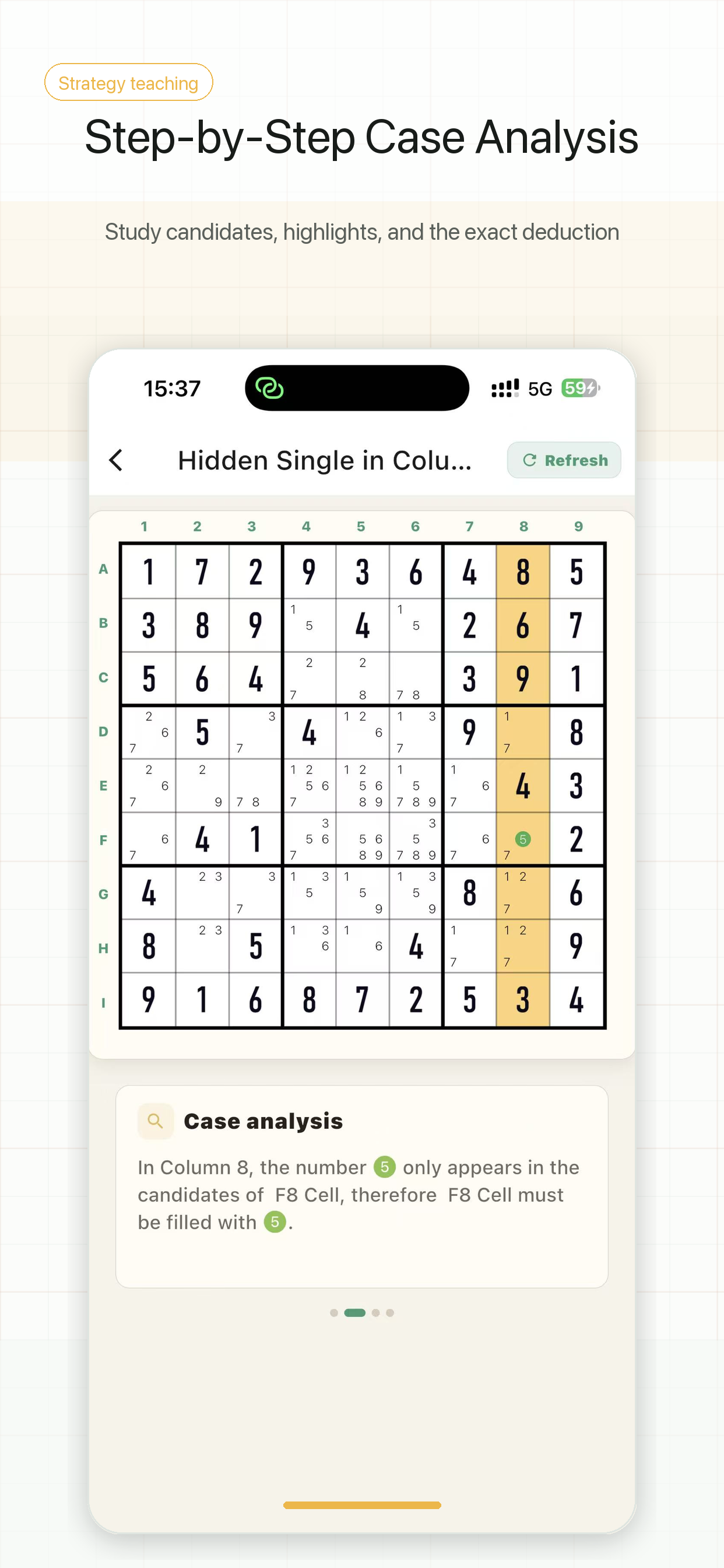 Step-by-step case analysis in Sudoku Tutor